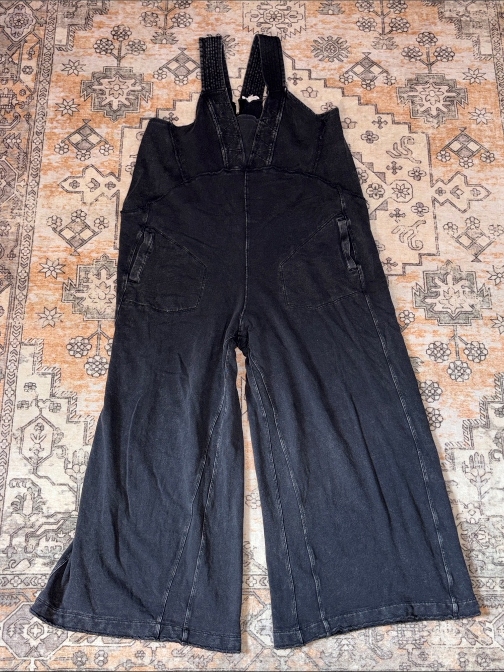 EASEL L charcoal washed terry knit sleeveless jumpsuit, oversized and wide leg - Picture 4 of 12
